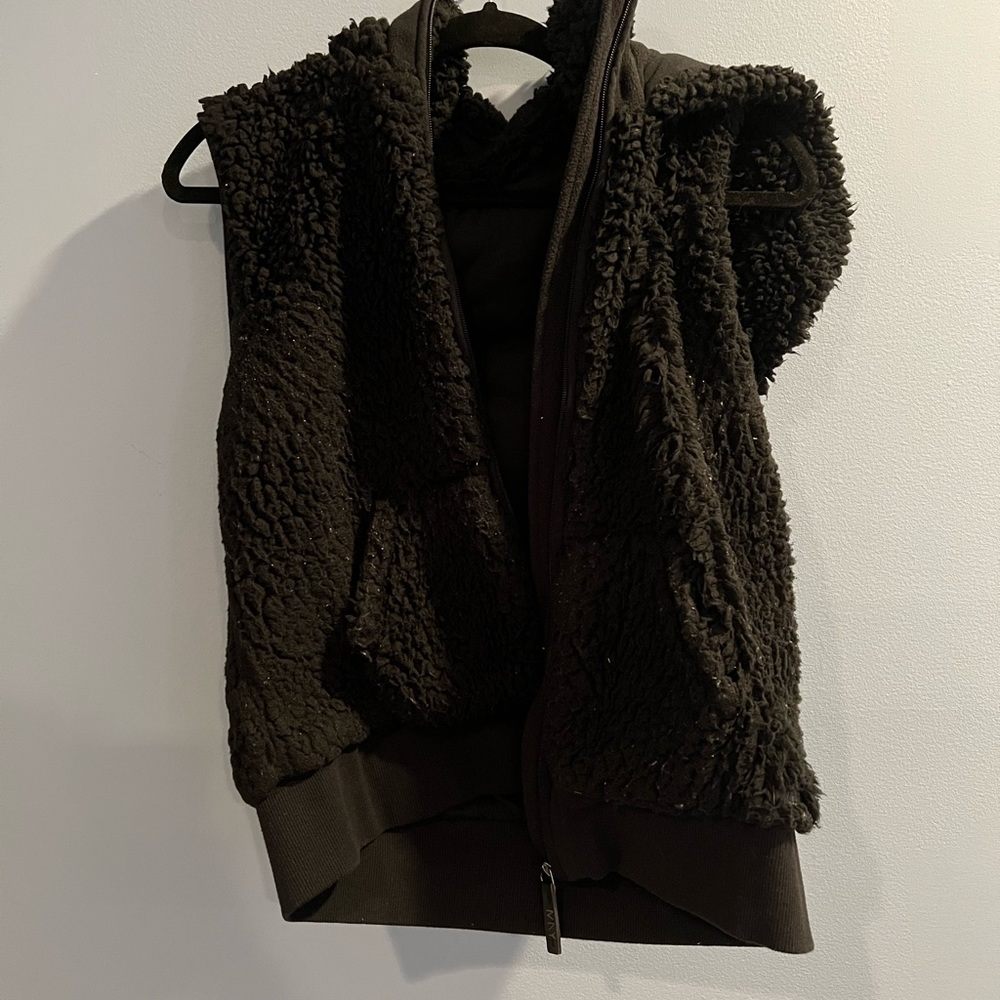 Black fleece vest with hood